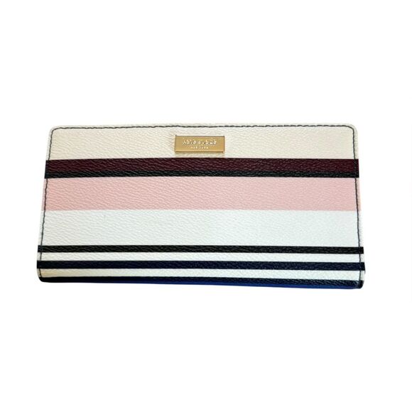 Kate Spade Berber Stripe Stacy Bifold Wallet Pink Multi Colored - Picture 1 of 11